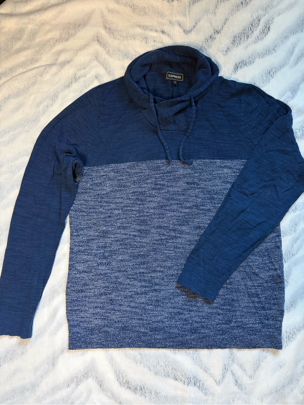 Express Blue Two-Tone Knit Hoodie